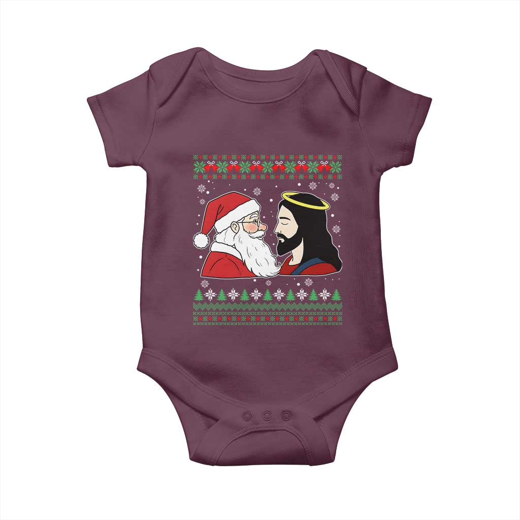 Funny Christmas Santa and Jesus Baby Onesie Most Wonderful Time Christian Holiday Gag Gift - Wonder Print Shop