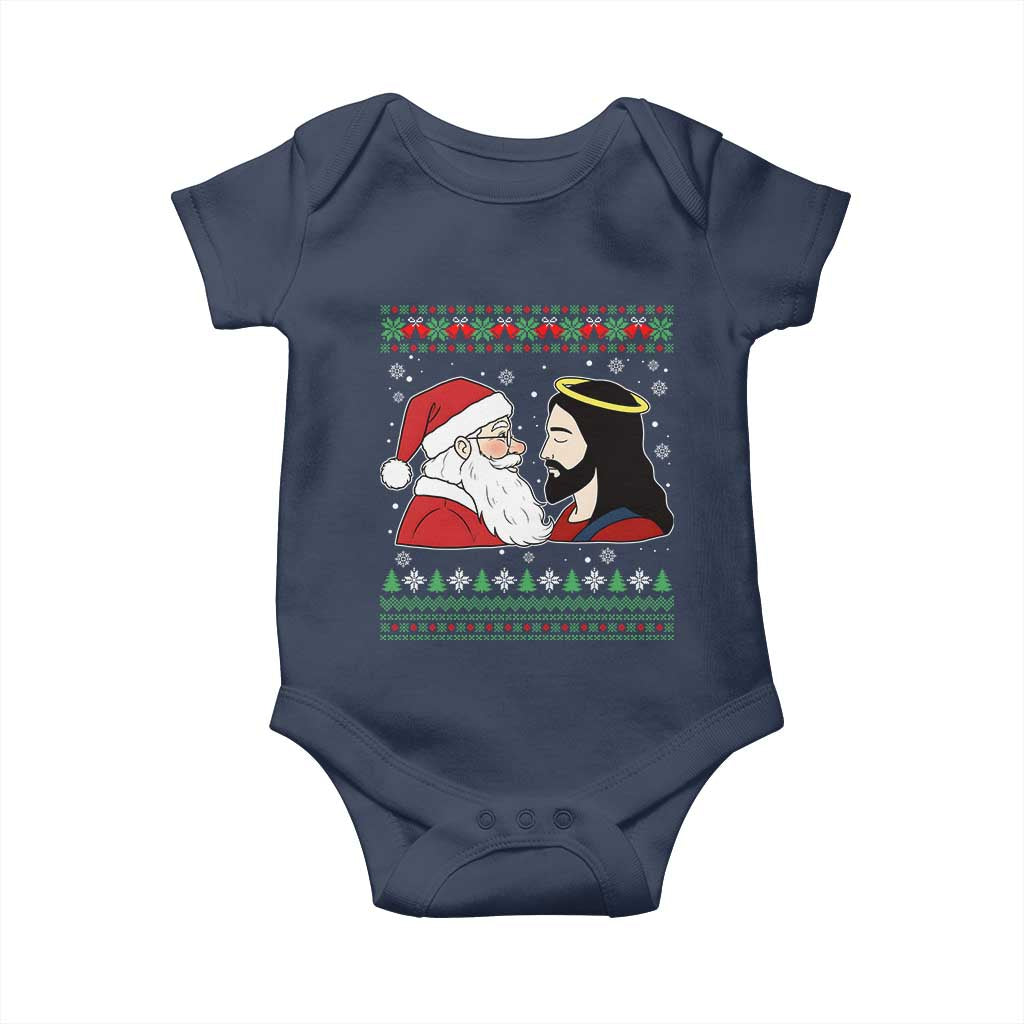 Funny Christmas Santa and Jesus Baby Onesie Most Wonderful Time Christian Holiday Gag Gift - Wonder Print Shop