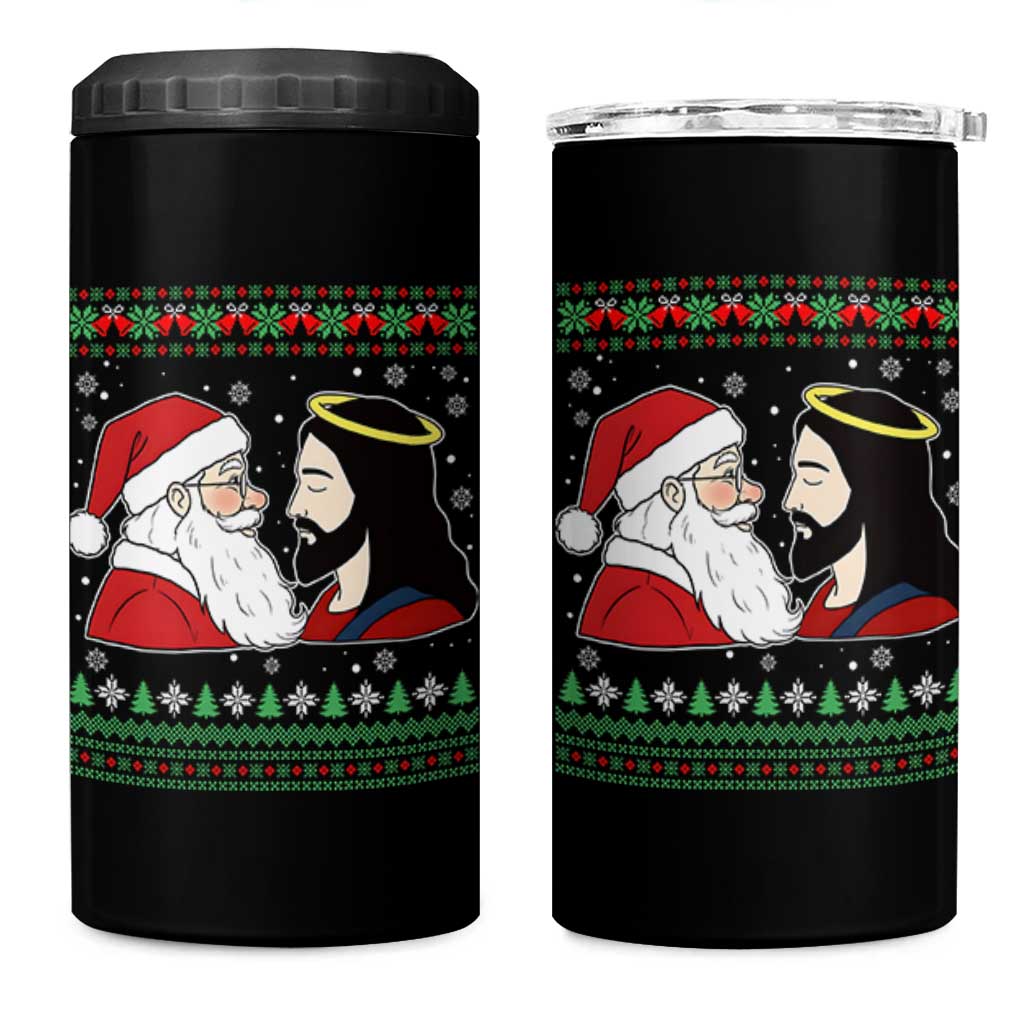 Funny Christmas Santa and Jesus 4 in 1 Can Cooler Tumbler Most Wonderful Time Christian Holiday Gag Gift - Wonder Print Shop