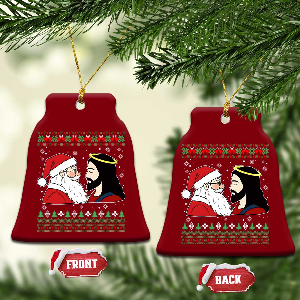 Funny Christmas Santa and Jesus Ceramic Ornament Most Wonderful Time Christian Holiday Gag Gift - Wonder Print Shop