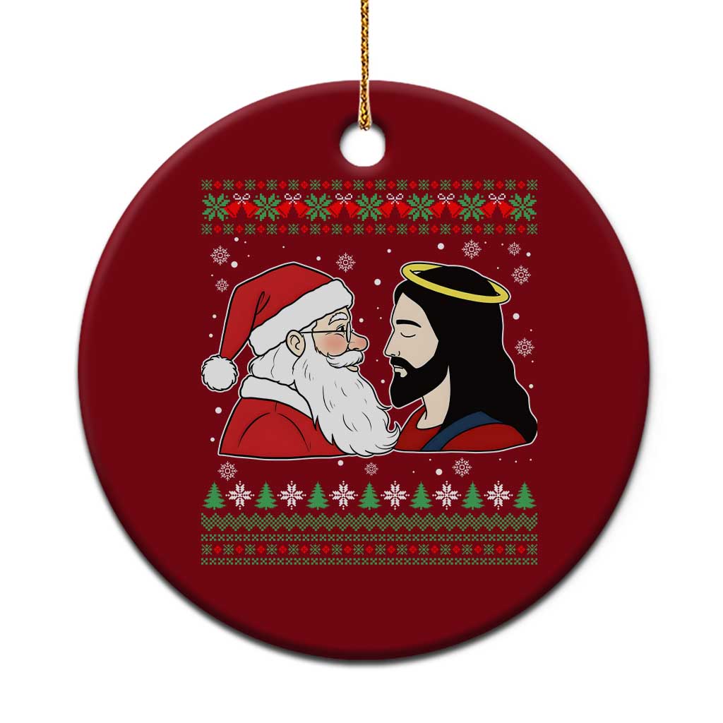 Funny Christmas Santa and Jesus Ceramic Ornament Most Wonderful Time Christian Holiday Gag Gift - Wonder Print Shop