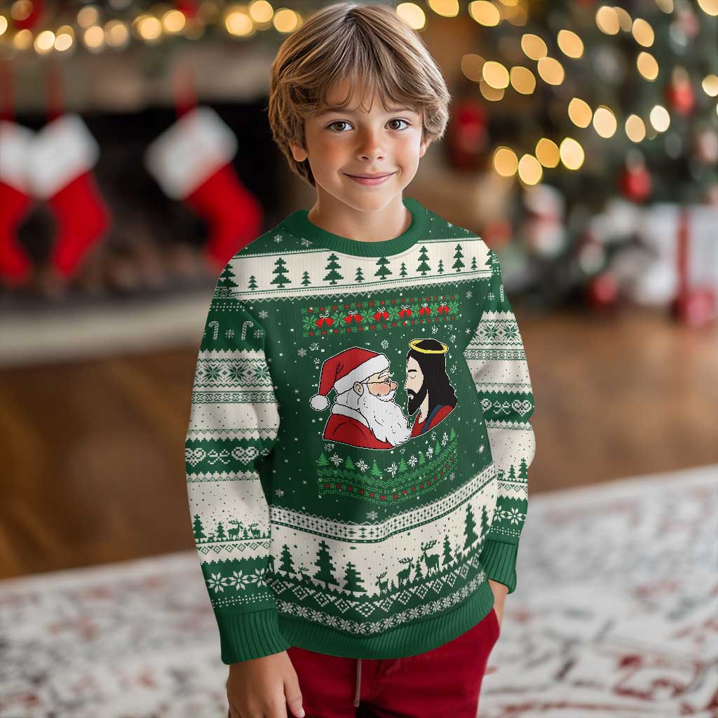 Funny Christmas Santa and Jesus Ugly Christmas Sweater Most Wonderful Time Christian Holiday Gag Gift - Wonder Print Shop