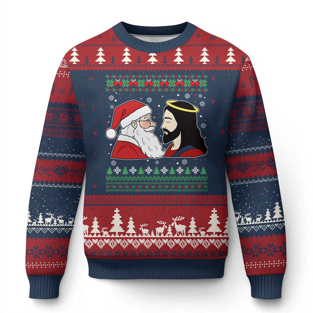 Funny Christmas Santa and Jesus Ugly Christmas Sweater Most Wonderful Time Christian Holiday Gag Gift - Wonder Print Shop