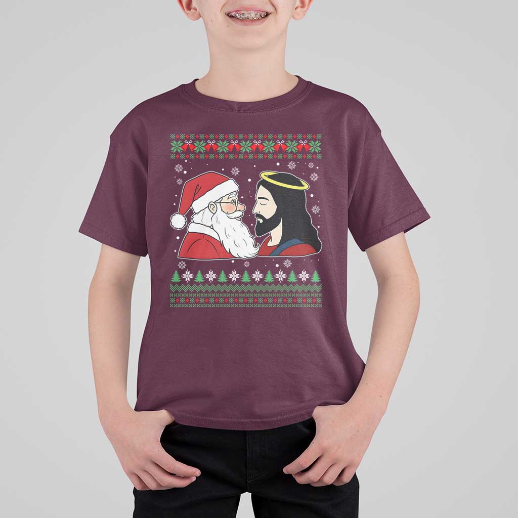 Funny Christmas Santa and Jesus T Shirt For Kid Most Wonderful Time Christian Holiday Gag Gift - Wonder Print Shop