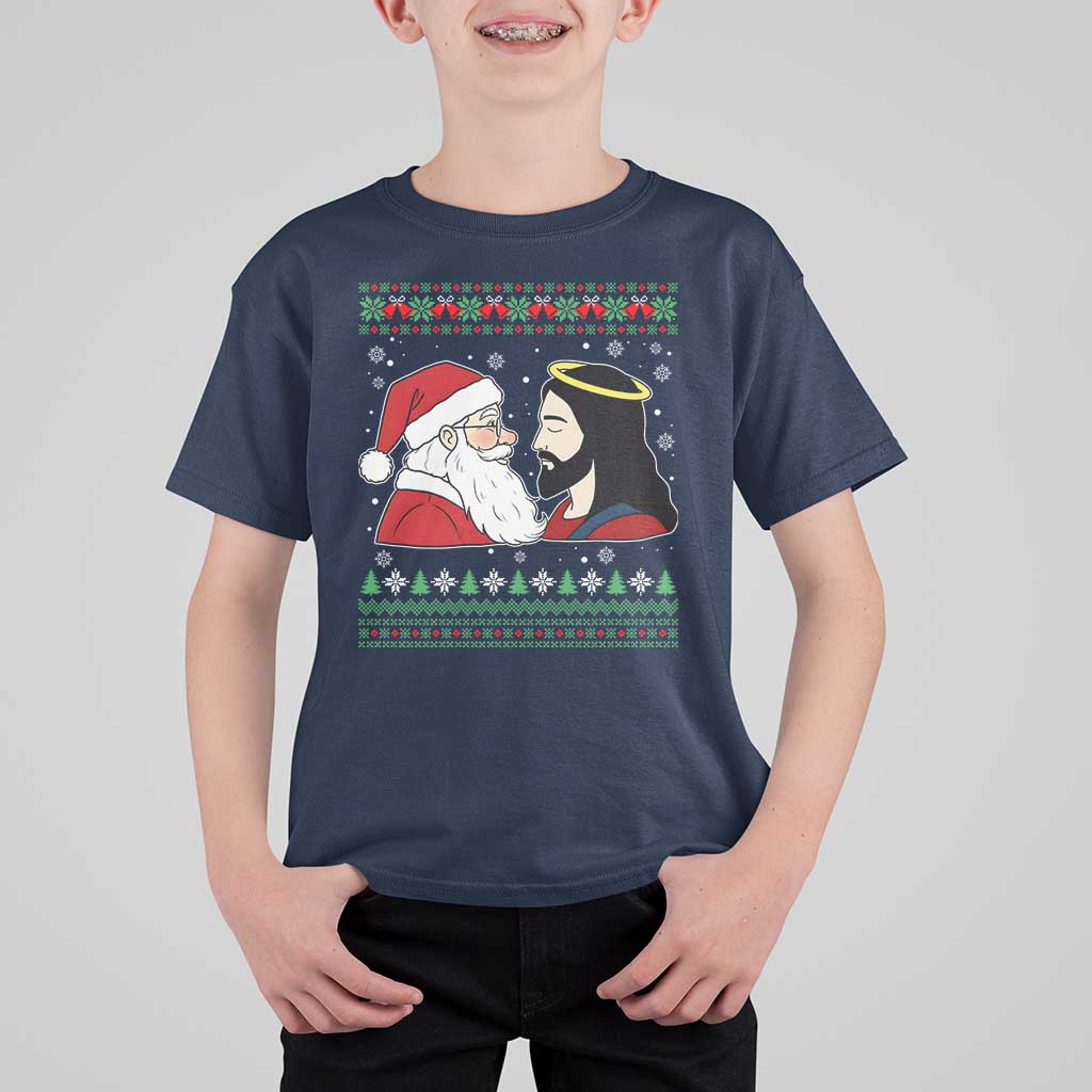 Funny Christmas Santa and Jesus T Shirt For Kid Most Wonderful Time Christian Holiday Gag Gift - Wonder Print Shop