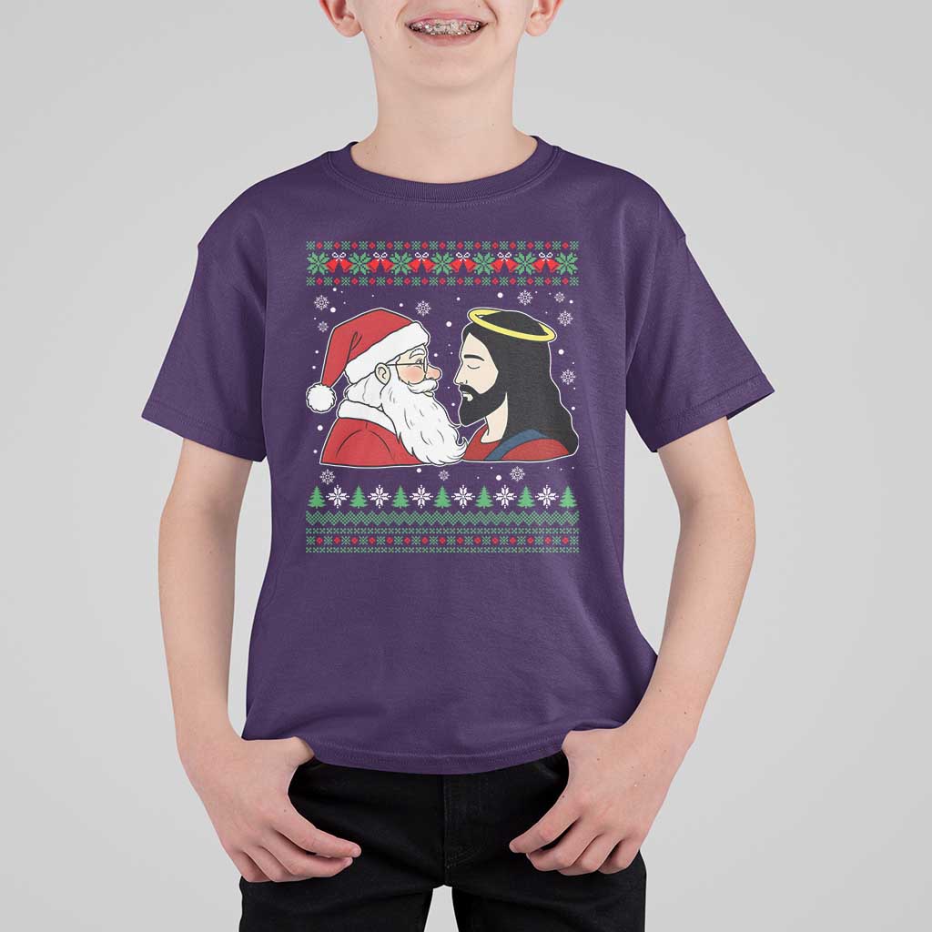 Funny Christmas Santa and Jesus T Shirt For Kid Most Wonderful Time Christian Holiday Gag Gift - Wonder Print Shop