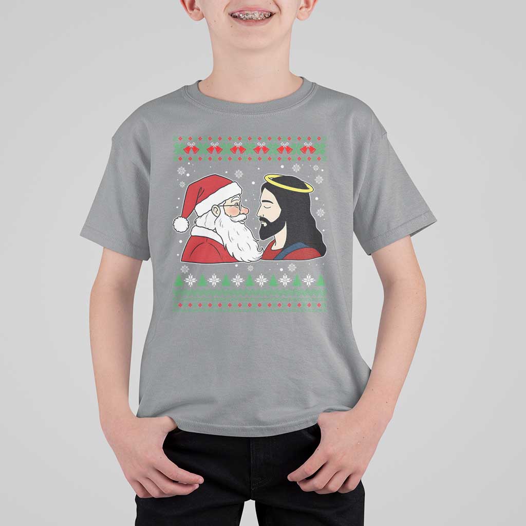 Funny Christmas Santa and Jesus T Shirt For Kid Most Wonderful Time Christian Holiday Gag Gift - Wonder Print Shop