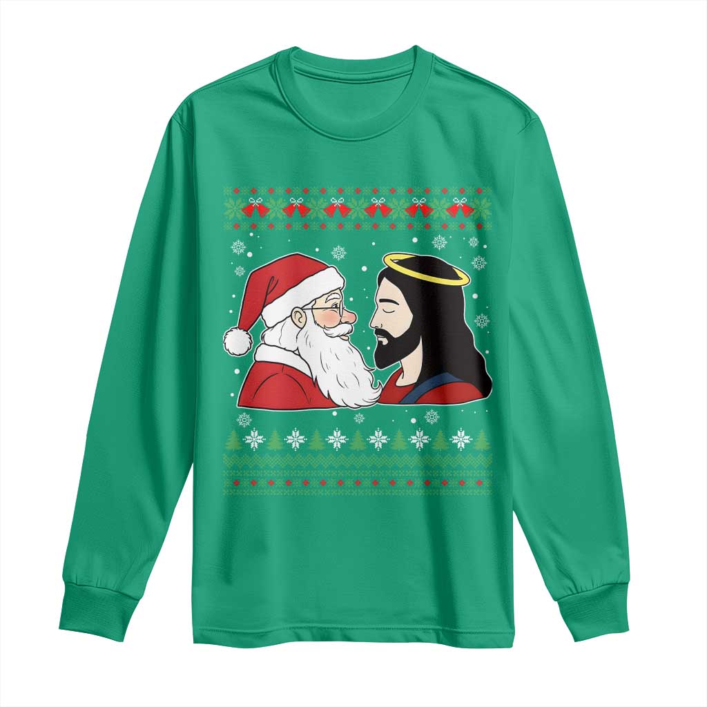 Funny Christmas Santa and Jesus Long Sleeve Shirt Most Wonderful Time Christian Holiday Gag Gift - Wonder Print Shop