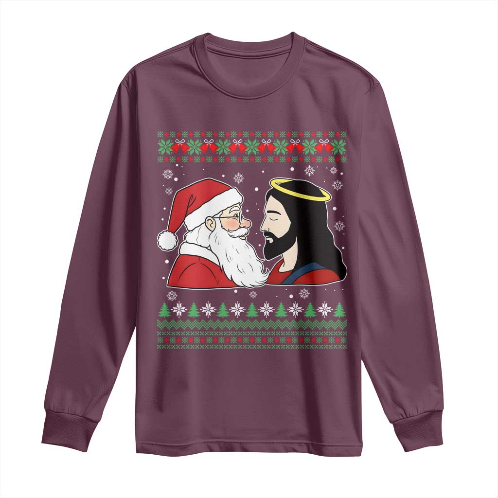 Funny Christmas Santa and Jesus Long Sleeve Shirt Most Wonderful Time Christian Holiday Gag Gift - Wonder Print Shop