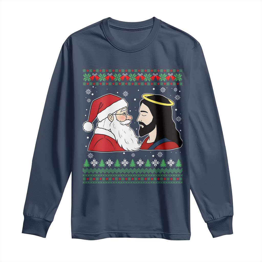 Funny Christmas Santa and Jesus Long Sleeve Shirt Most Wonderful Time Christian Holiday Gag Gift - Wonder Print Shop