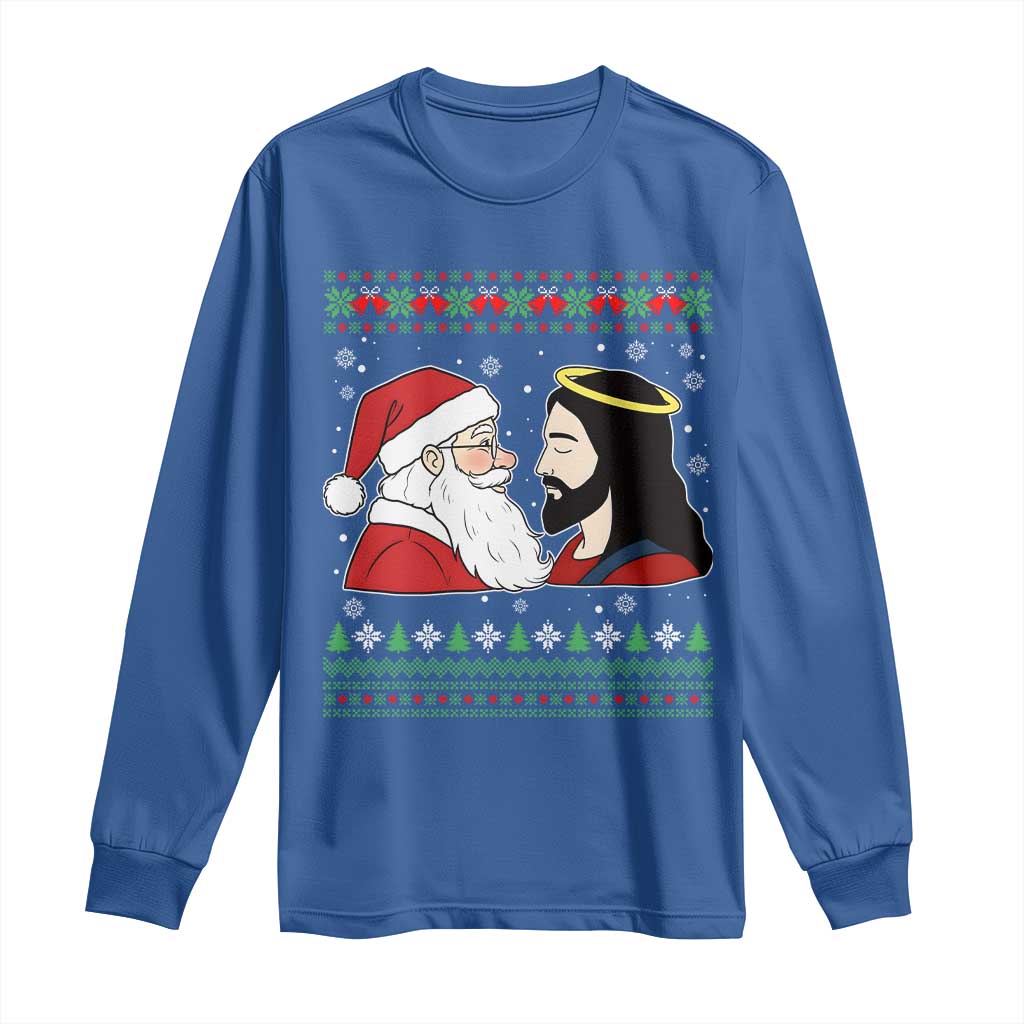 Funny Christmas Santa and Jesus Long Sleeve Shirt Most Wonderful Time Christian Holiday Gag Gift - Wonder Print Shop