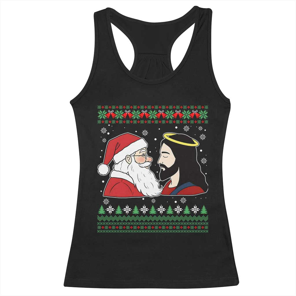 Funny Christmas Santa and Jesus Racerback Tank Top Most Wonderful Time Christian Holiday Gag Gift - Wonder Print Shop