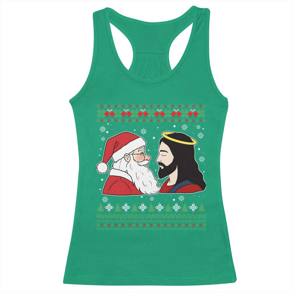Funny Christmas Santa and Jesus Racerback Tank Top Most Wonderful Time Christian Holiday Gag Gift - Wonder Print Shop