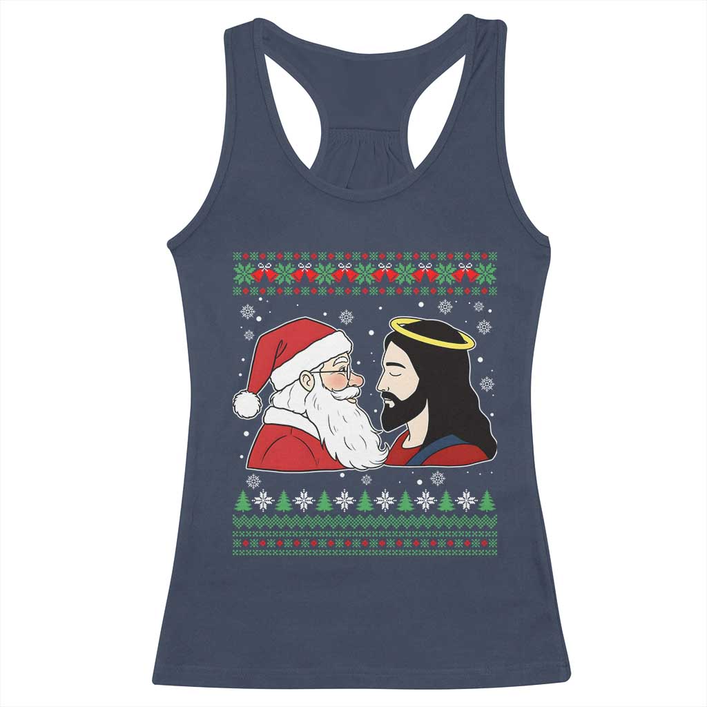 Funny Christmas Santa and Jesus Racerback Tank Top Most Wonderful Time Christian Holiday Gag Gift - Wonder Print Shop