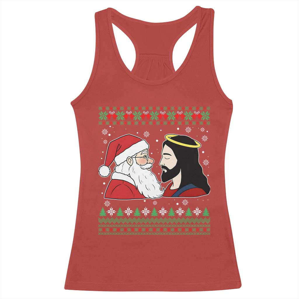 Funny Christmas Santa and Jesus Racerback Tank Top Most Wonderful Time Christian Holiday Gag Gift - Wonder Print Shop
