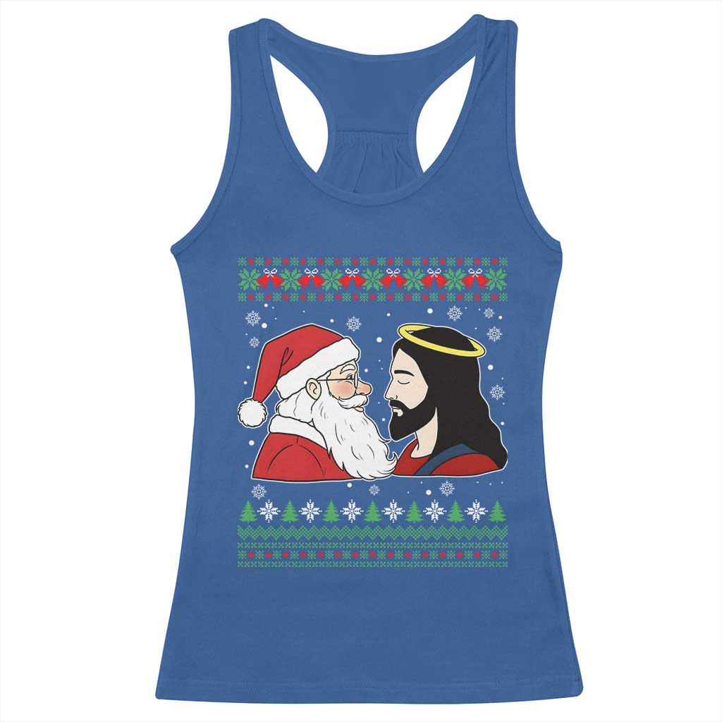 Funny Christmas Santa and Jesus Racerback Tank Top Most Wonderful Time Christian Holiday Gag Gift - Wonder Print Shop