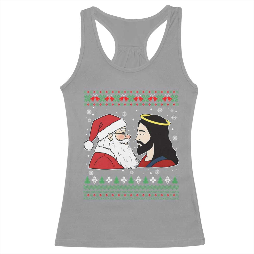 Funny Christmas Santa and Jesus Racerback Tank Top Most Wonderful Time Christian Holiday Gag Gift - Wonder Print Shop