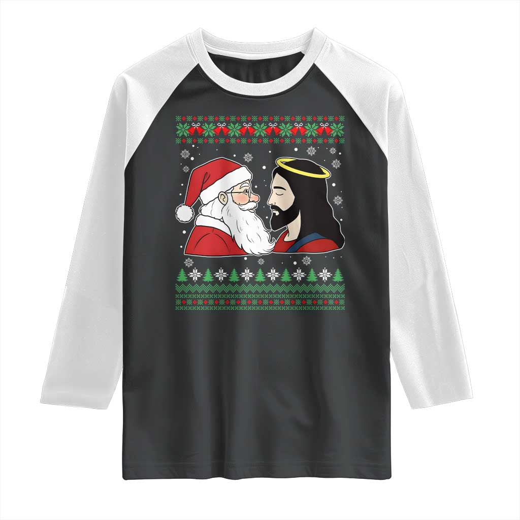 Funny Christmas Santa and Jesus Raglan Shirt Most Wonderful Time Christian Holiday Gag Gift - Wonder Print Shop