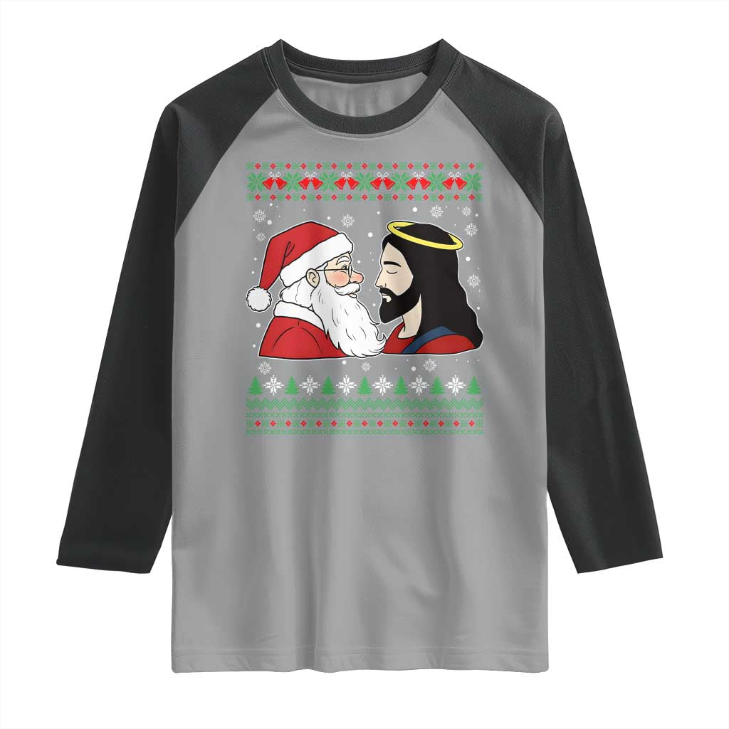 Funny Christmas Santa and Jesus Raglan Shirt Most Wonderful Time Christian Holiday Gag Gift - Wonder Print Shop