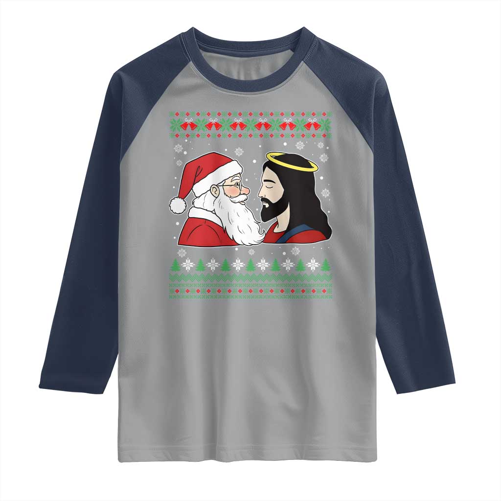 Funny Christmas Santa and Jesus Raglan Shirt Most Wonderful Time Christian Holiday Gag Gift - Wonder Print Shop