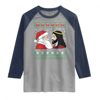 Funny Christmas Santa and Jesus Raglan Shirt Most Wonderful Time Christian Holiday Gag Gift - Wonder Print Shop