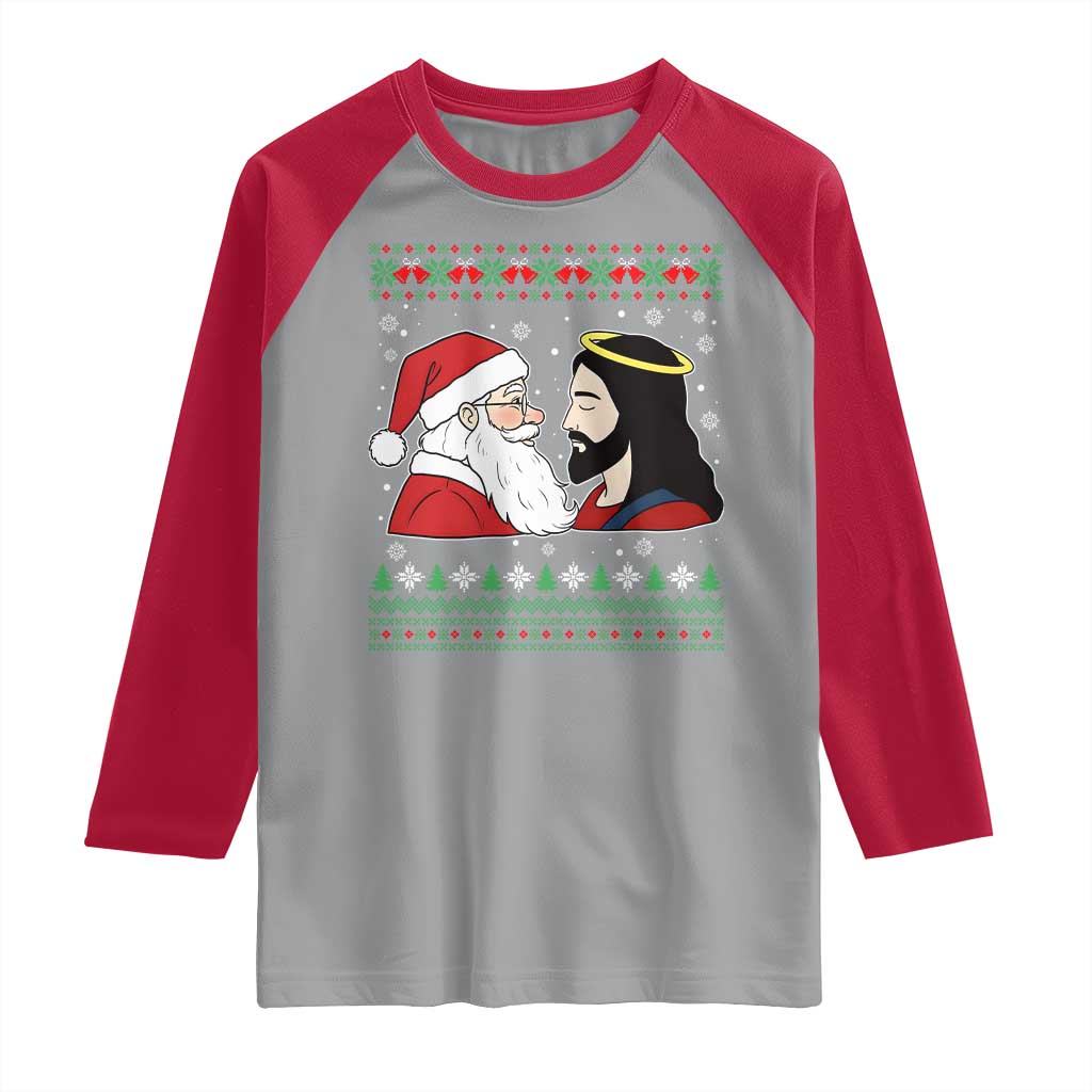 Funny Christmas Santa and Jesus Raglan Shirt Most Wonderful Time Christian Holiday Gag Gift - Wonder Print Shop