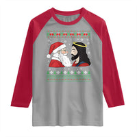 Funny Christmas Santa and Jesus Raglan Shirt Most Wonderful Time Christian Holiday Gag Gift - Wonder Print Shop
