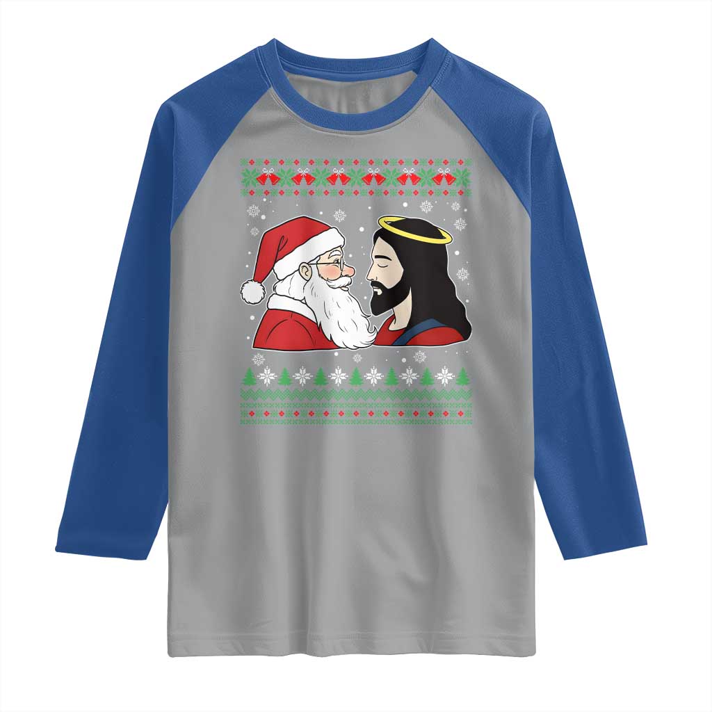 Funny Christmas Santa and Jesus Raglan Shirt Most Wonderful Time Christian Holiday Gag Gift - Wonder Print Shop