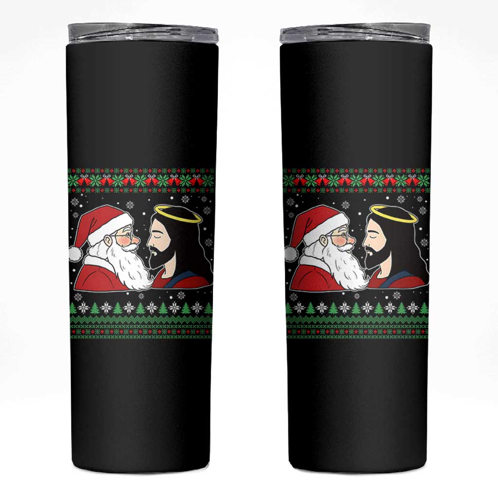 Funny Christmas Santa and Jesus Skinny Tumbler Most Wonderful Time Christian Holiday Gag Gift - Wonder Print Shop