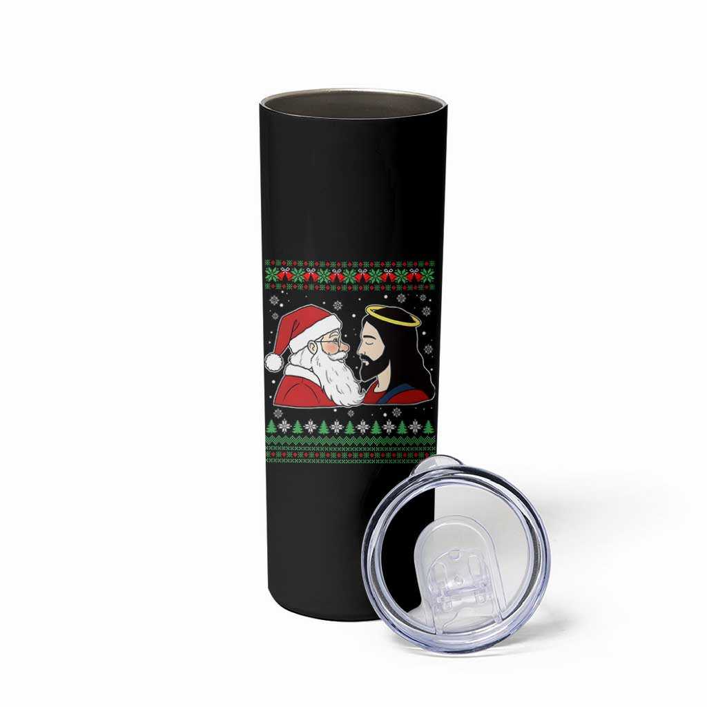 Funny Christmas Santa and Jesus Skinny Tumbler Most Wonderful Time Christian Holiday Gag Gift - Wonder Print Shop