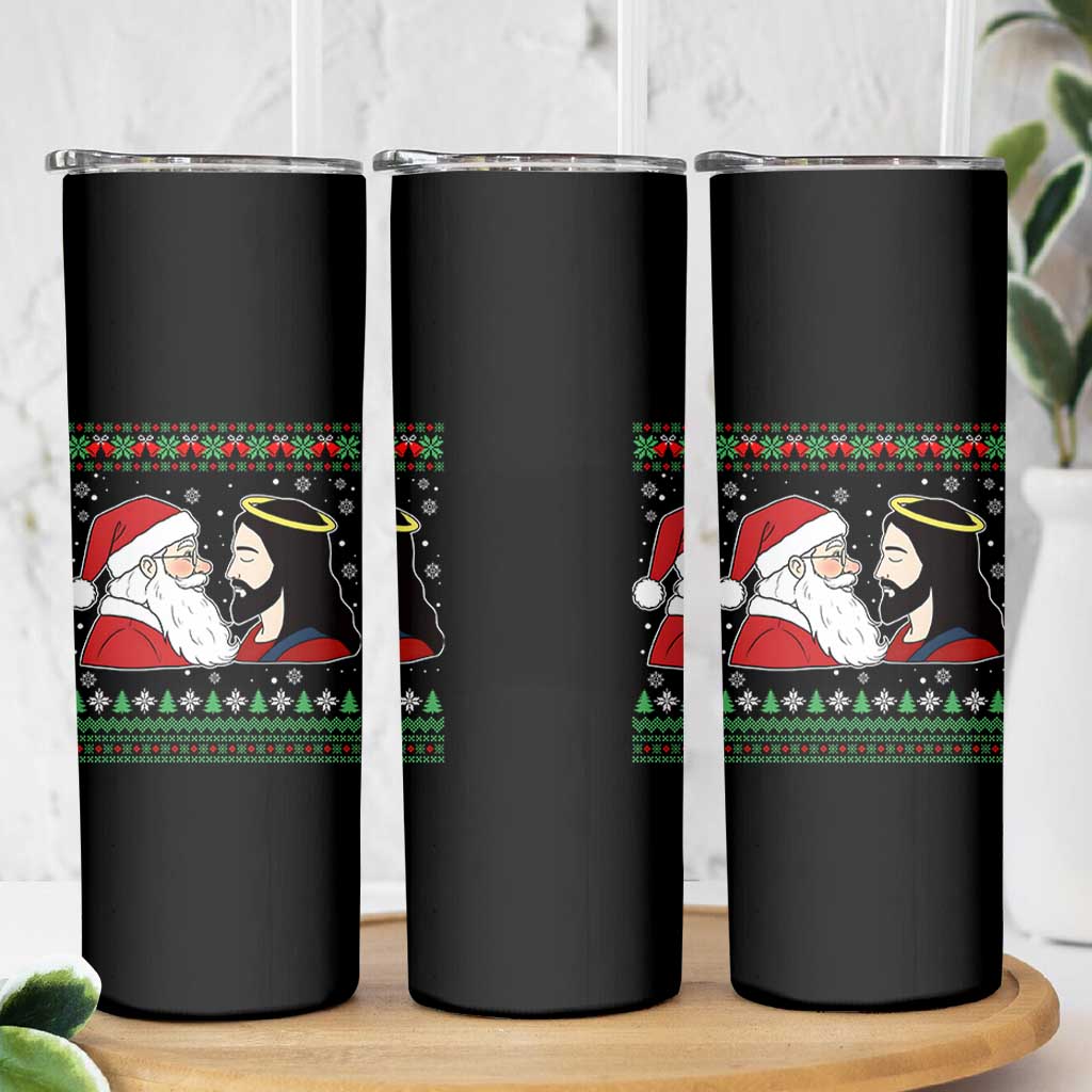 Funny Christmas Santa and Jesus Skinny Tumbler Most Wonderful Time Christian Holiday Gag Gift - Wonder Print Shop