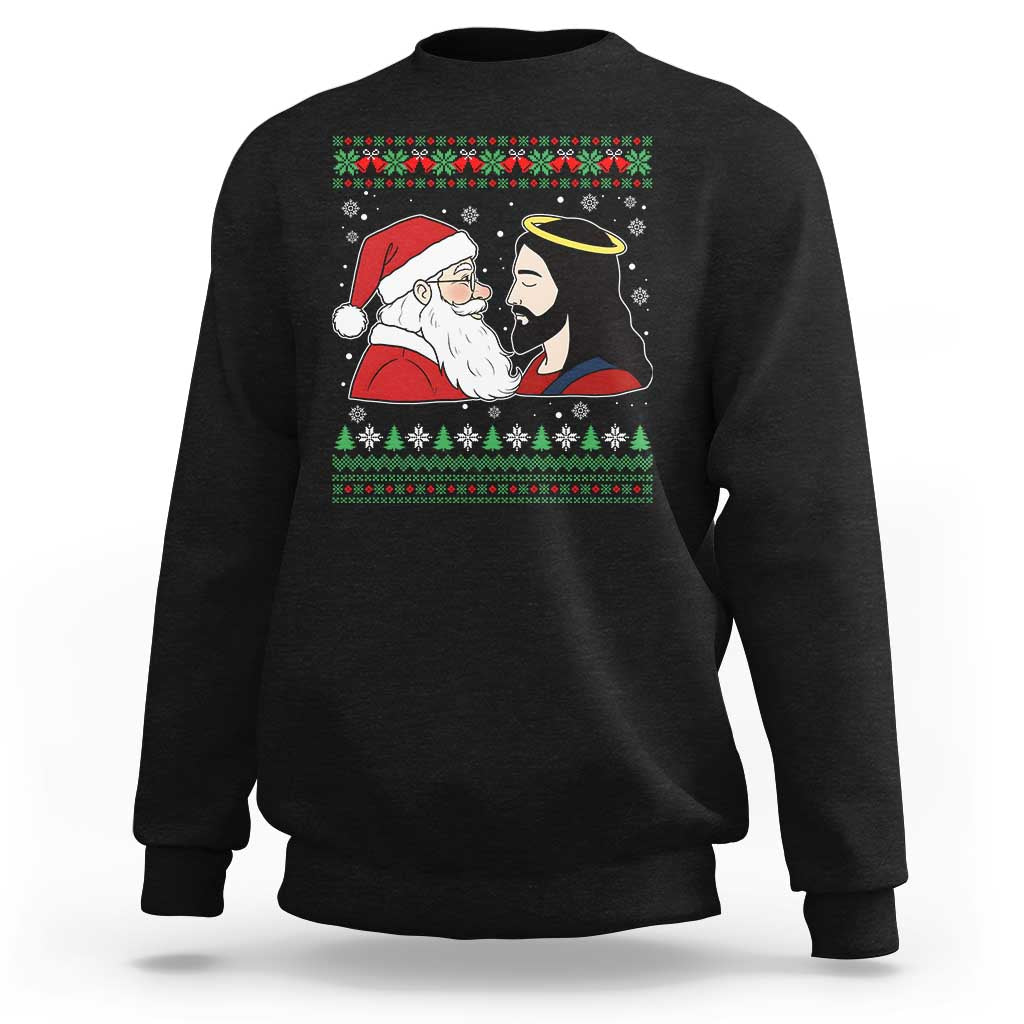 Funny Christmas Santa and Jesus Sweatshirt Most Wonderful Time Christian Holiday Gag Gift - Wonder Print Shop