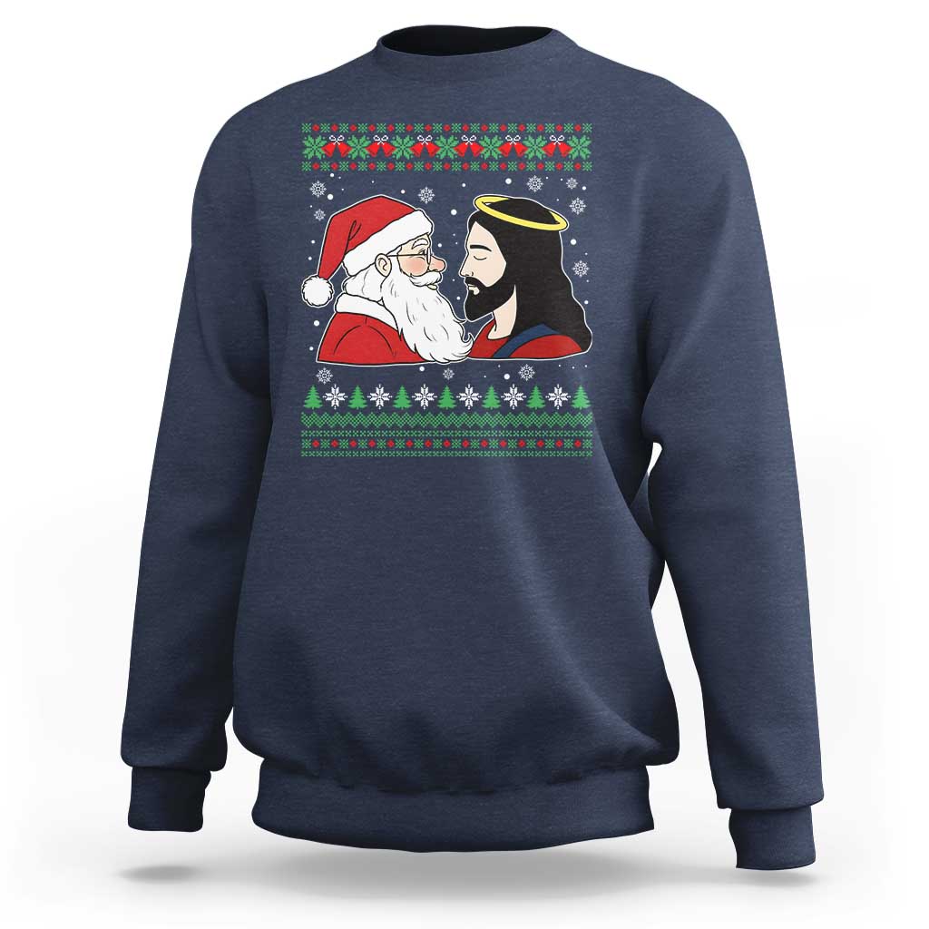 Funny Christmas Santa and Jesus Sweatshirt Most Wonderful Time Christian Holiday Gag Gift - Wonder Print Shop