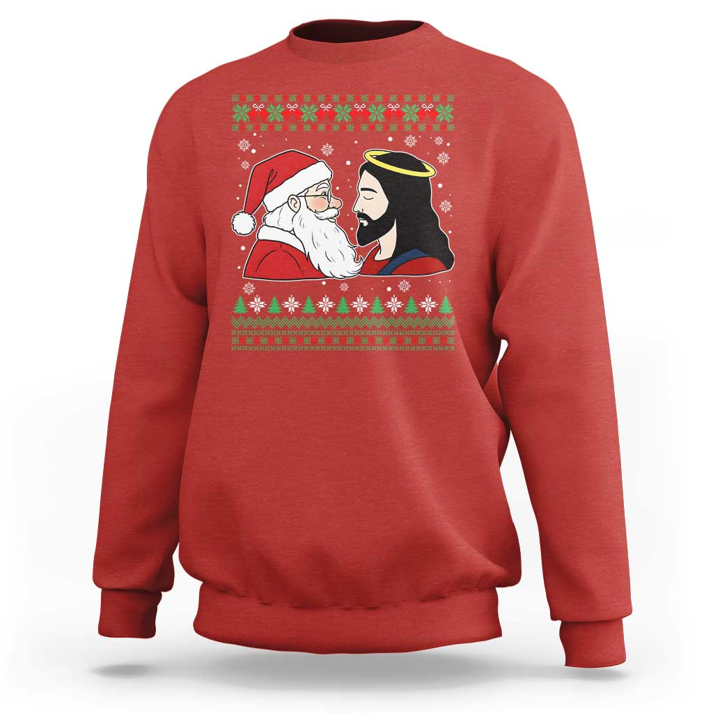 Funny Christmas Santa and Jesus Sweatshirt Most Wonderful Time Christian Holiday Gag Gift - Wonder Print Shop