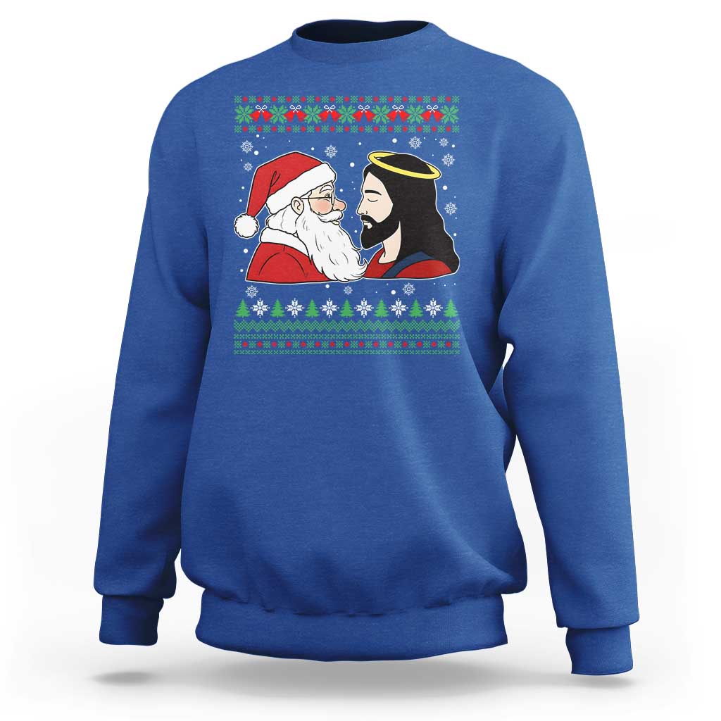 Funny Christmas Santa and Jesus Sweatshirt Most Wonderful Time Christian Holiday Gag Gift - Wonder Print Shop