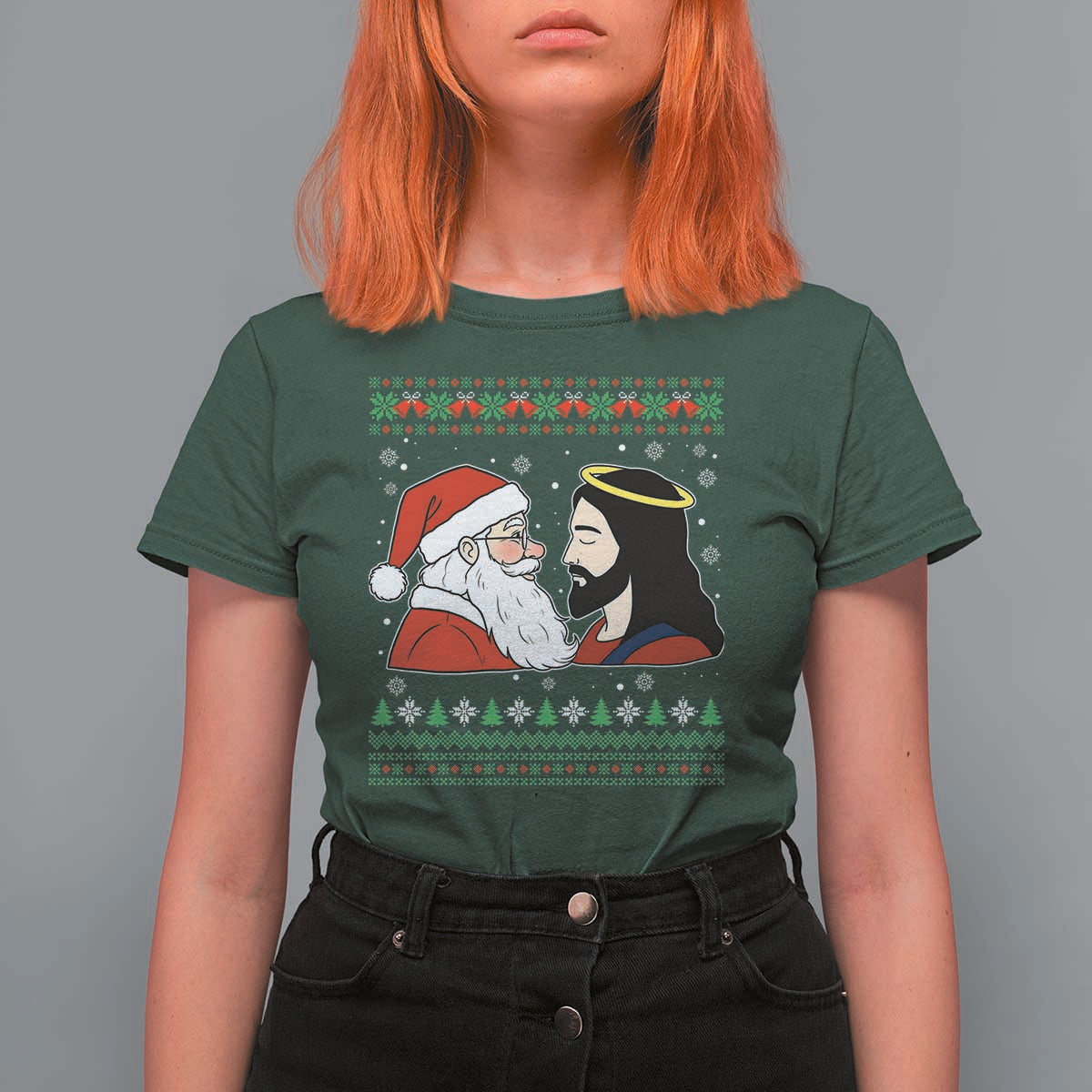 Funny Christmas Santa and Jesus T Shirt For Women Most Wonderful Time Christian Holiday Gag Gift - Wonder Print Shop