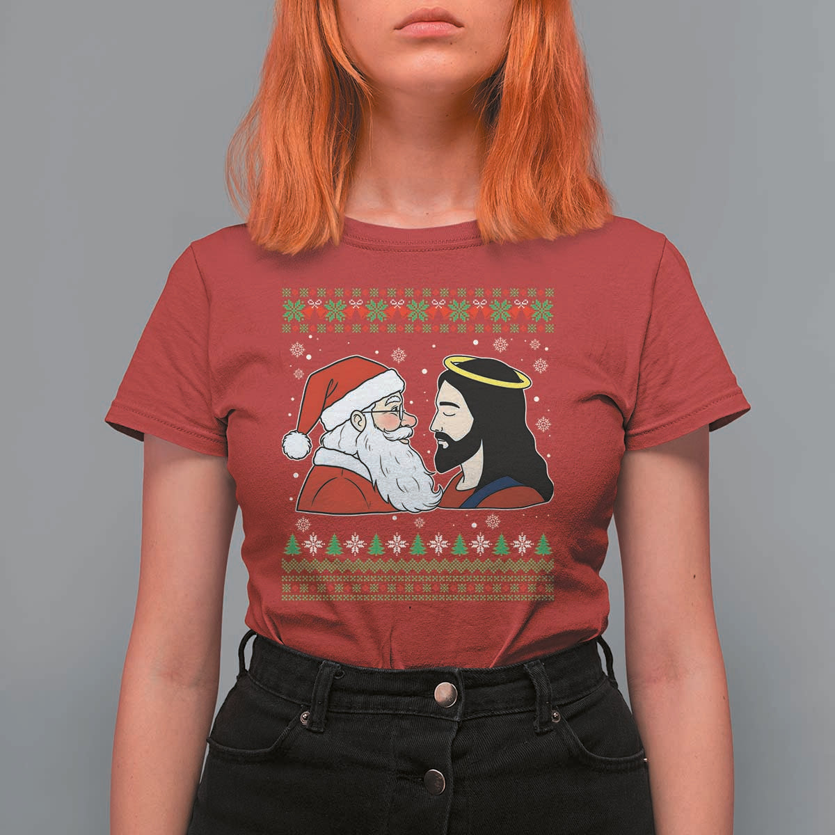 Funny Christmas Santa and Jesus T Shirt For Women Most Wonderful Time Christian Holiday Gag Gift - Wonder Print Shop