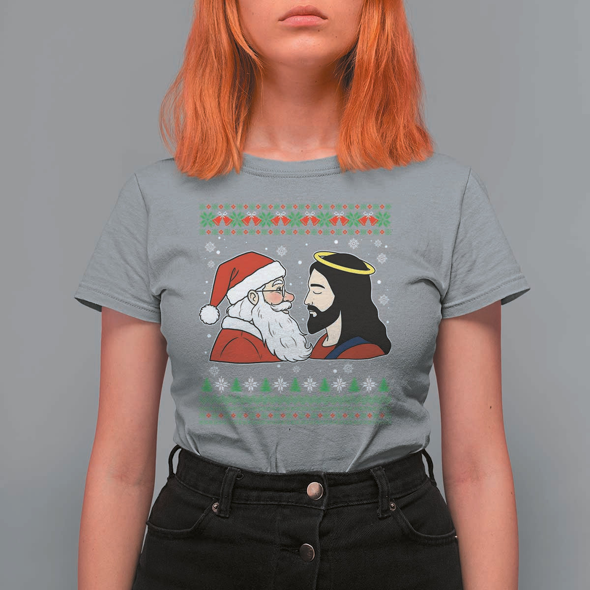 Funny Christmas Santa and Jesus T Shirt For Women Most Wonderful Time Christian Holiday Gag Gift - Wonder Print Shop