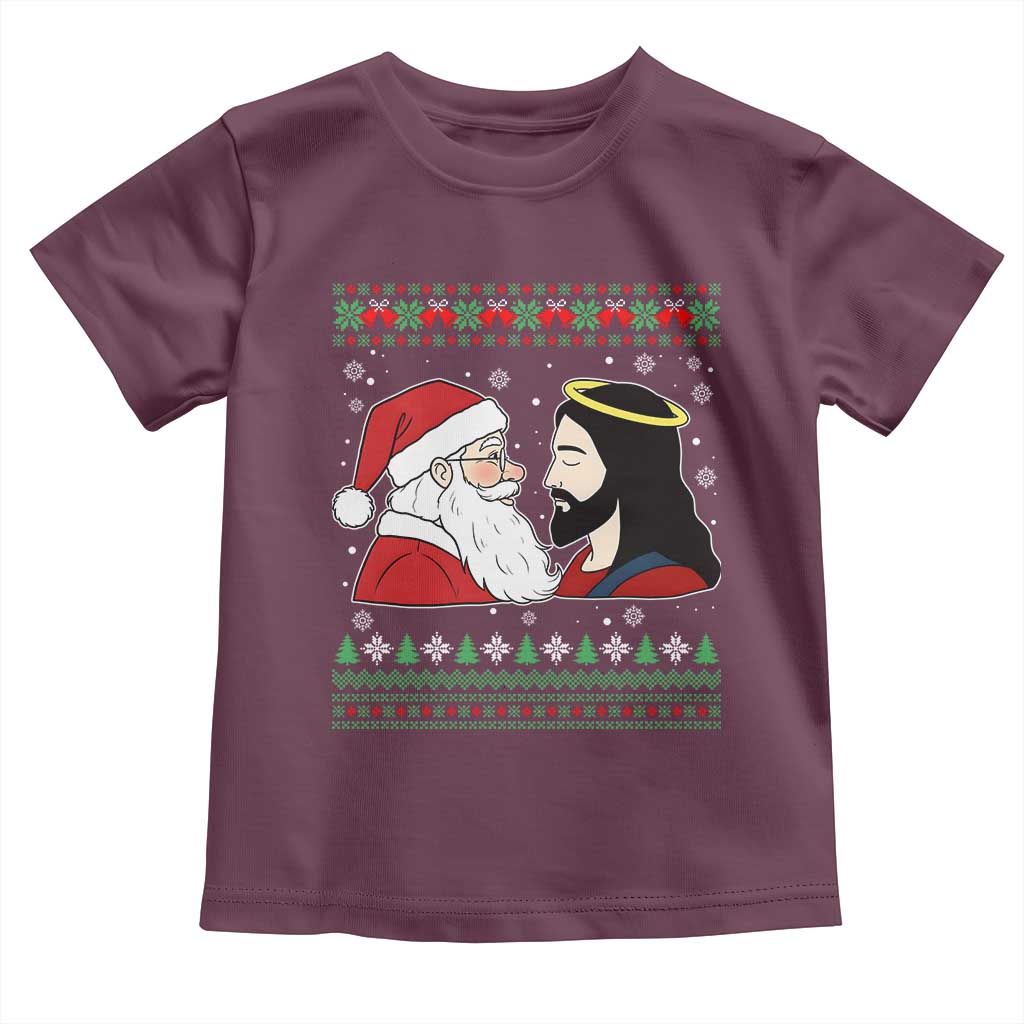 Funny Christmas Santa and Jesus Toddler T Shirt Most Wonderful Time Christian Holiday Gag Gift - Wonder Print Shop