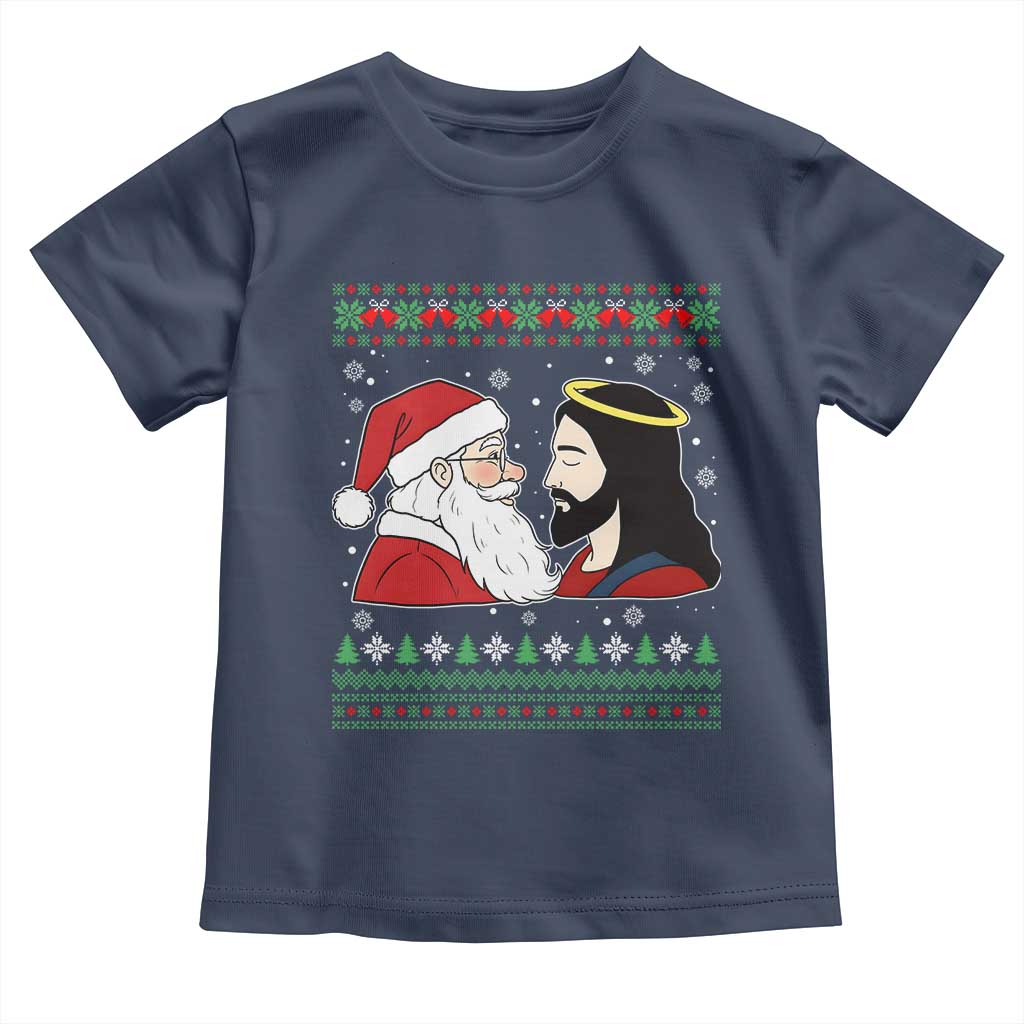 Funny Christmas Santa and Jesus Toddler T Shirt Most Wonderful Time Christian Holiday Gag Gift - Wonder Print Shop