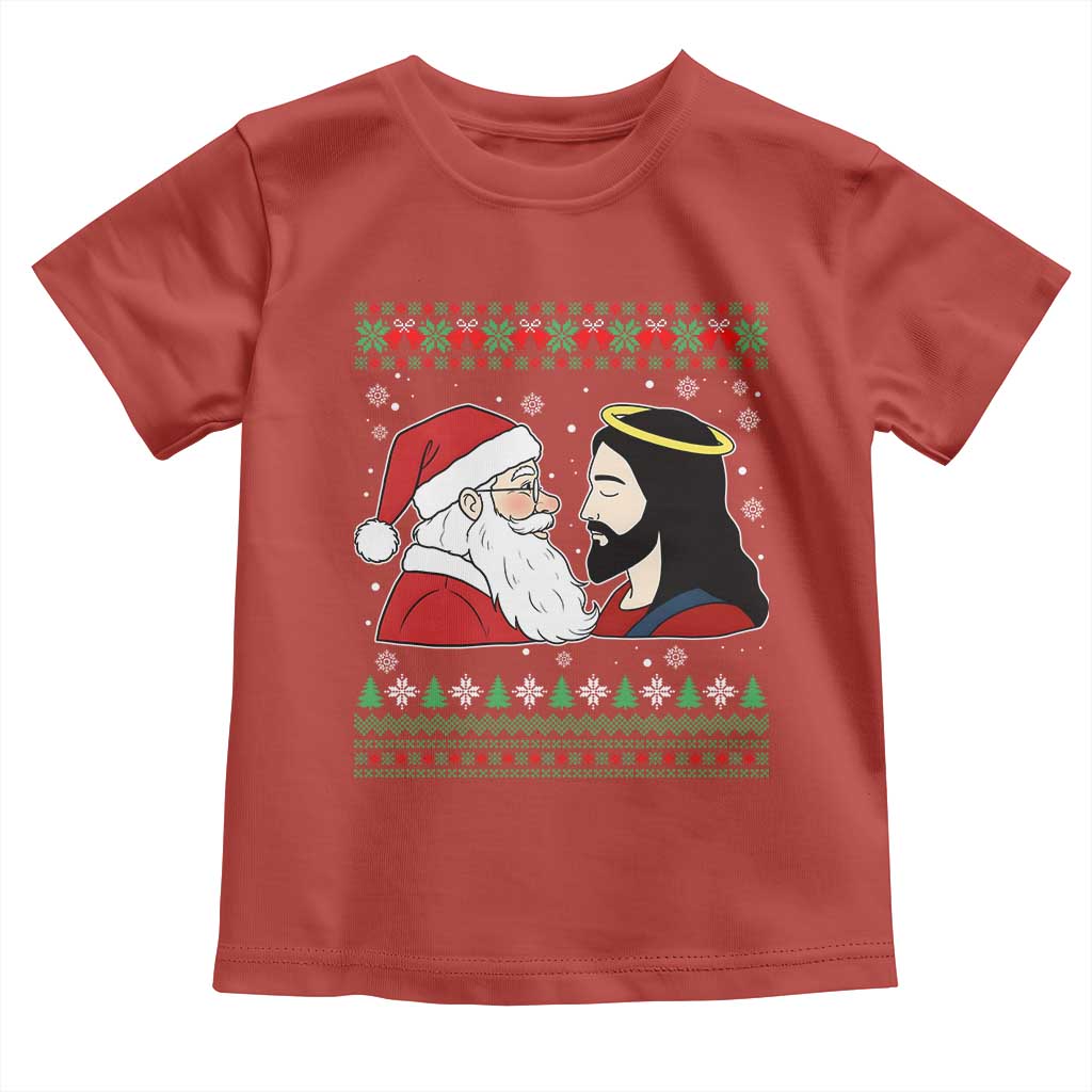 Funny Christmas Santa and Jesus Toddler T Shirt Most Wonderful Time Christian Holiday Gag Gift - Wonder Print Shop