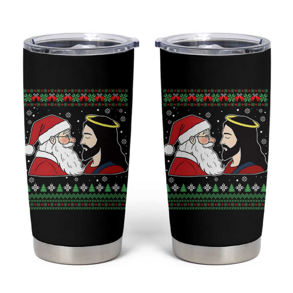 Funny Christmas Santa and Jesus Tumbler Cup Most Wonderful Time Christian Holiday Gag Gift - Wonder Print Shop