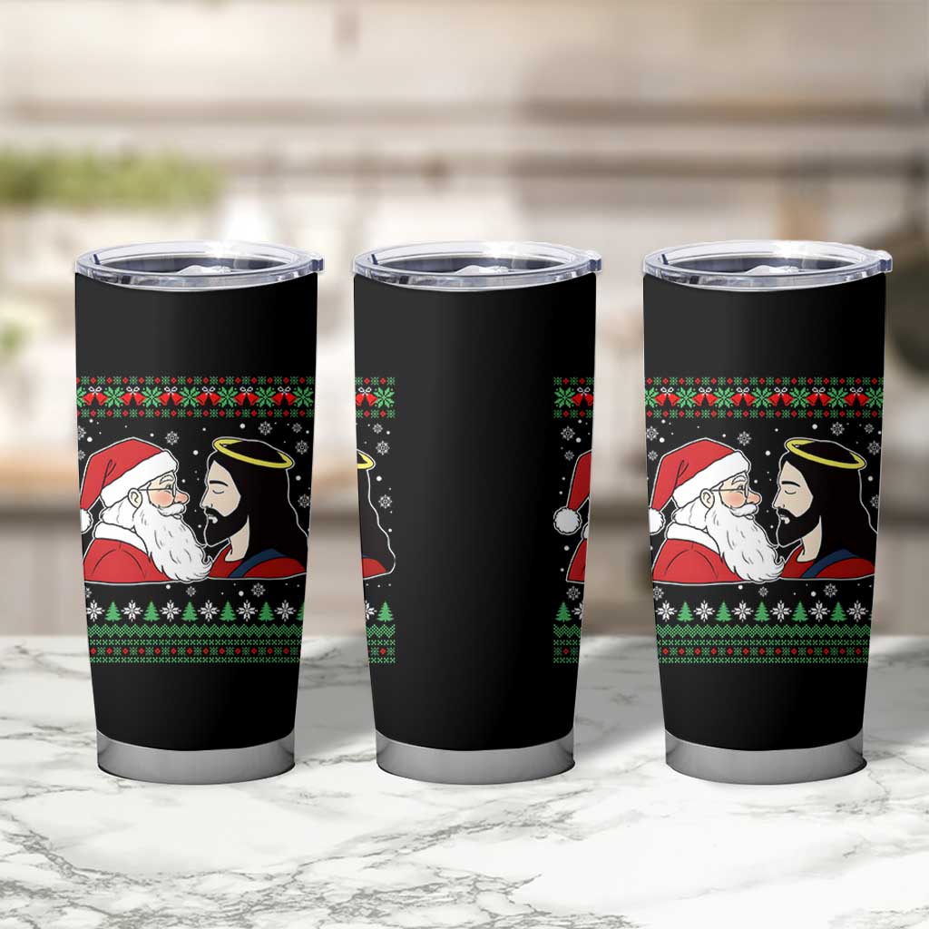 Funny Christmas Santa and Jesus Tumbler Cup Most Wonderful Time Christian Holiday Gag Gift - Wonder Print Shop