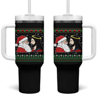 Funny Christmas Santa and Jesus Tumbler With Handle Most Wonderful Time Christian Holiday Gag Gift - Wonder Print Shop