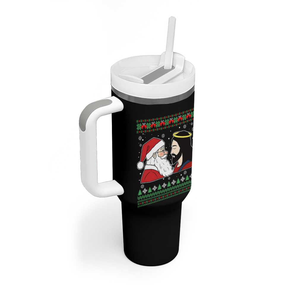 Funny Christmas Santa and Jesus Tumbler With Handle Most Wonderful Time Christian Holiday Gag Gift - Wonder Print Shop