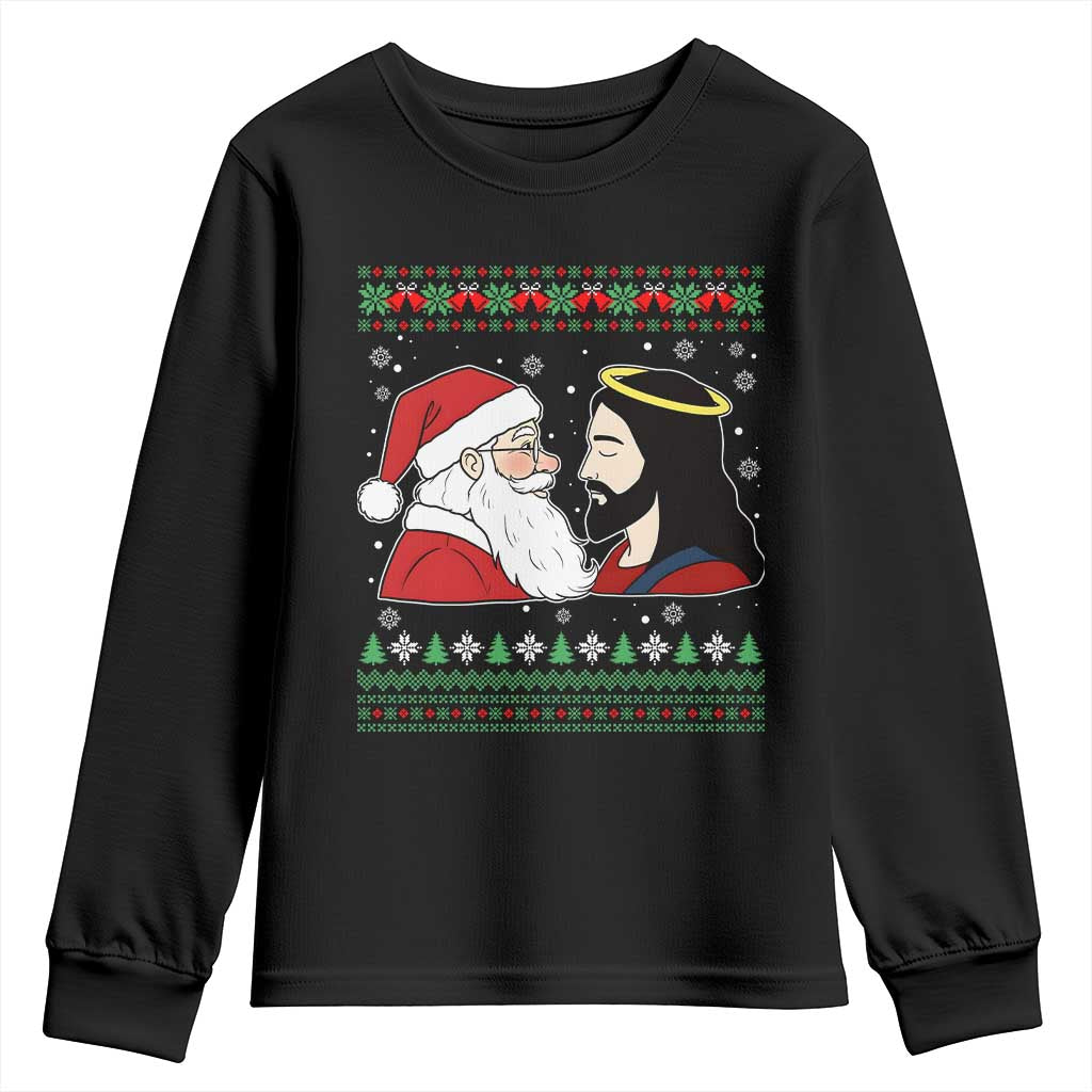Funny Christmas Santa and Jesus Youth Sweatshirt Most Wonderful Time Christian Holiday Gag Gift - Wonder Print Shop