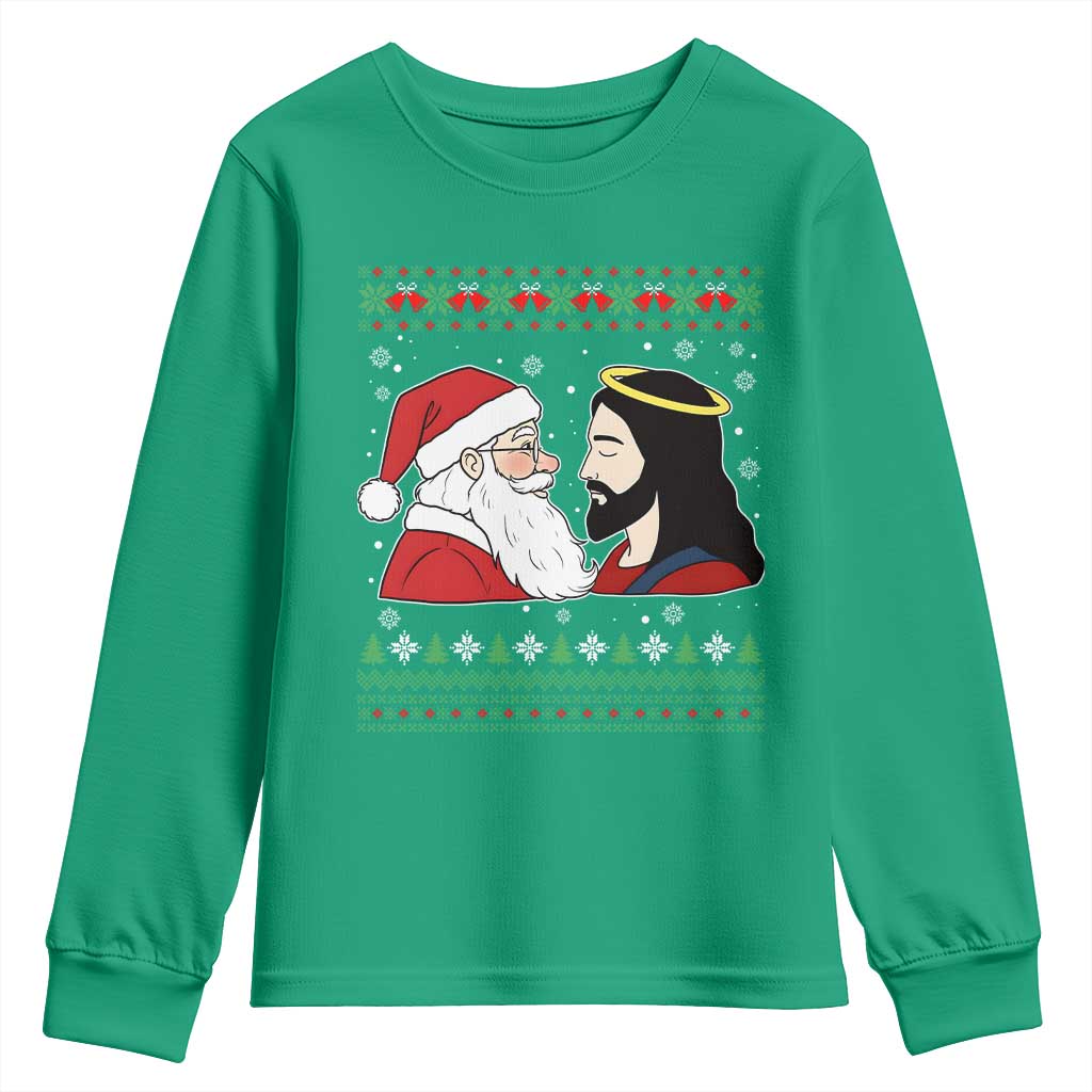 Funny Christmas Santa and Jesus Youth Sweatshirt Most Wonderful Time Christian Holiday Gag Gift - Wonder Print Shop
