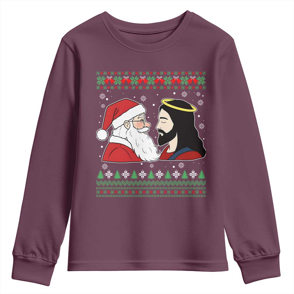 Funny Christmas Santa and Jesus Youth Sweatshirt Most Wonderful Time Christian Holiday Gag Gift - Wonder Print Shop