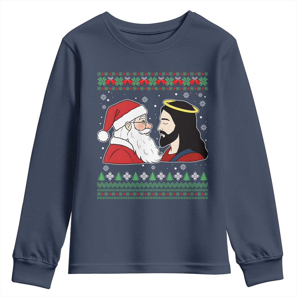 Funny Christmas Santa and Jesus Youth Sweatshirt Most Wonderful Time Christian Holiday Gag Gift - Wonder Print Shop
