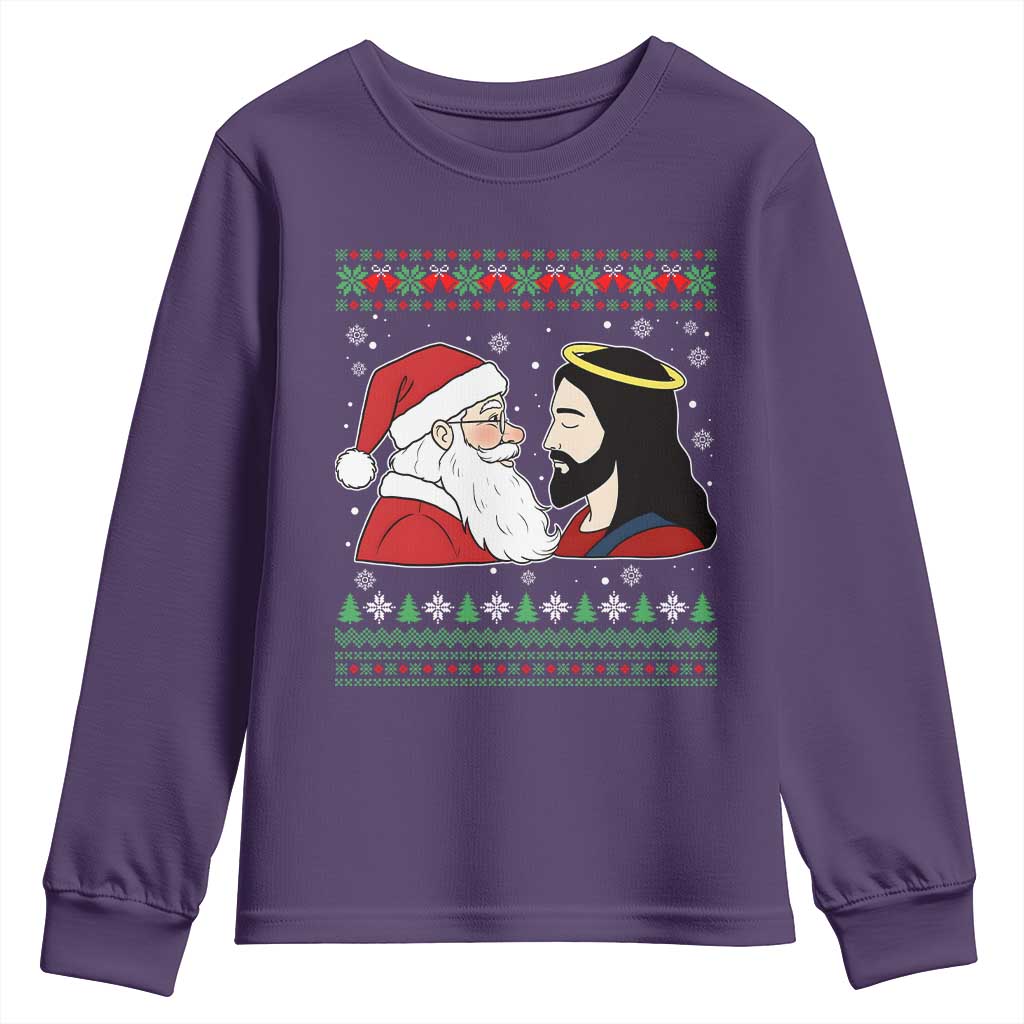 Funny Christmas Santa and Jesus Youth Sweatshirt Most Wonderful Time Christian Holiday Gag Gift - Wonder Print Shop